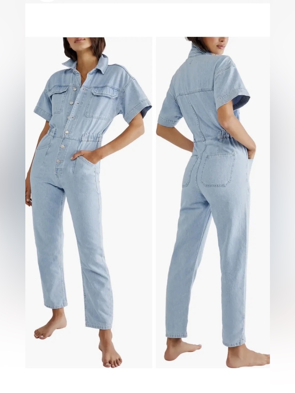 We The Free People Marci Denim Jumpsuit Sz Small Clear Skies Light Wash